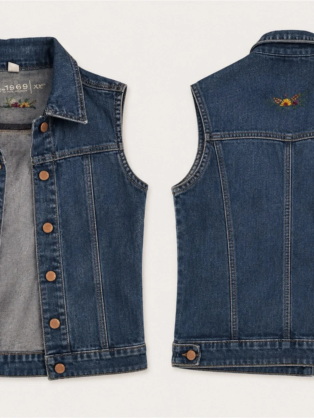 GAP Girls' Dark Blue Denim Vest with Embroidered Accent. Embroidery in hand done